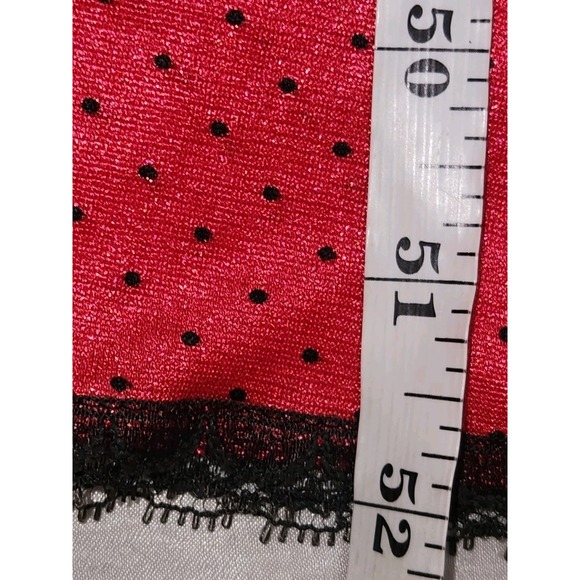 Vintage Vanity Fair Slip Dress Size XS Red Polka Dots Lace High Side Slit Long - Picture 8 of 8